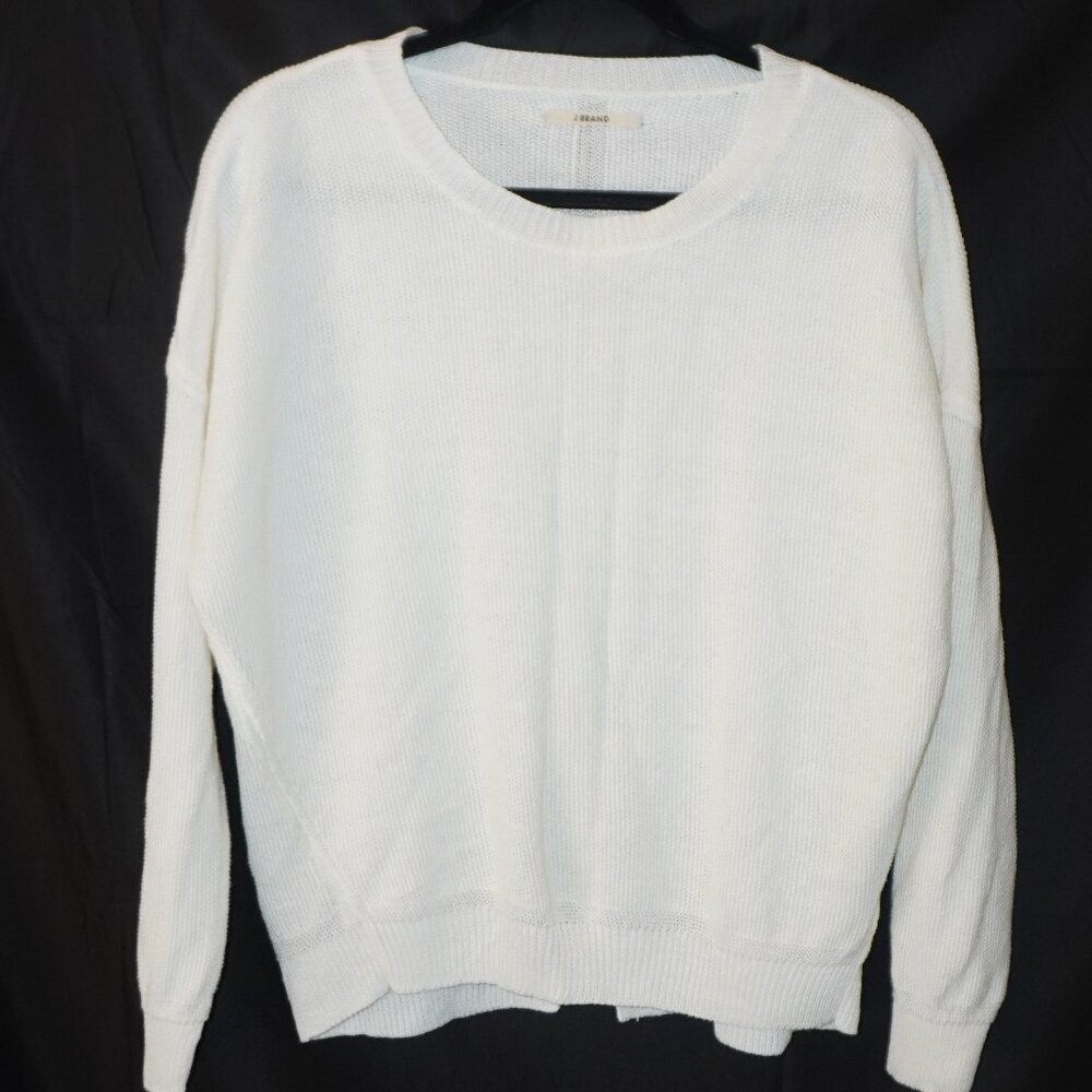 J Brand 100% Linen Womens Cable Knit Crew Dropped Shoulder Long Sleeve Sweater L
